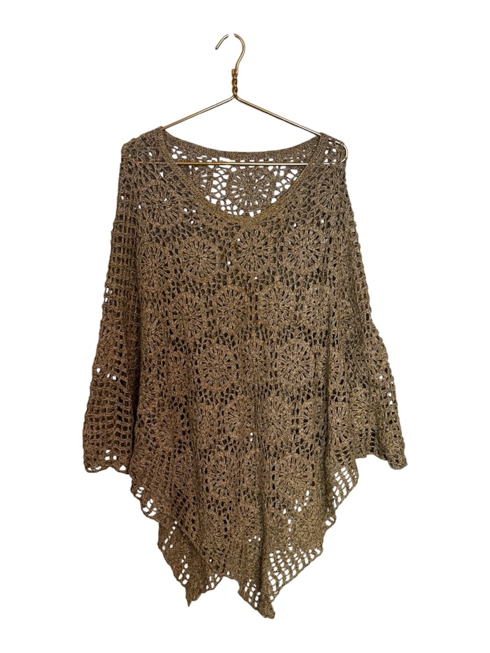 Chico's Brown Crochet Poncho Shawl Wrap Cover Up One Size
